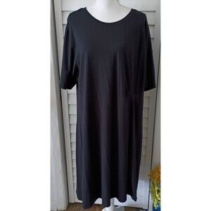 Soft Surroundings Signy Midi Dress Black Gathered Side 3/4 Sleeve Pima Cotton 2X
